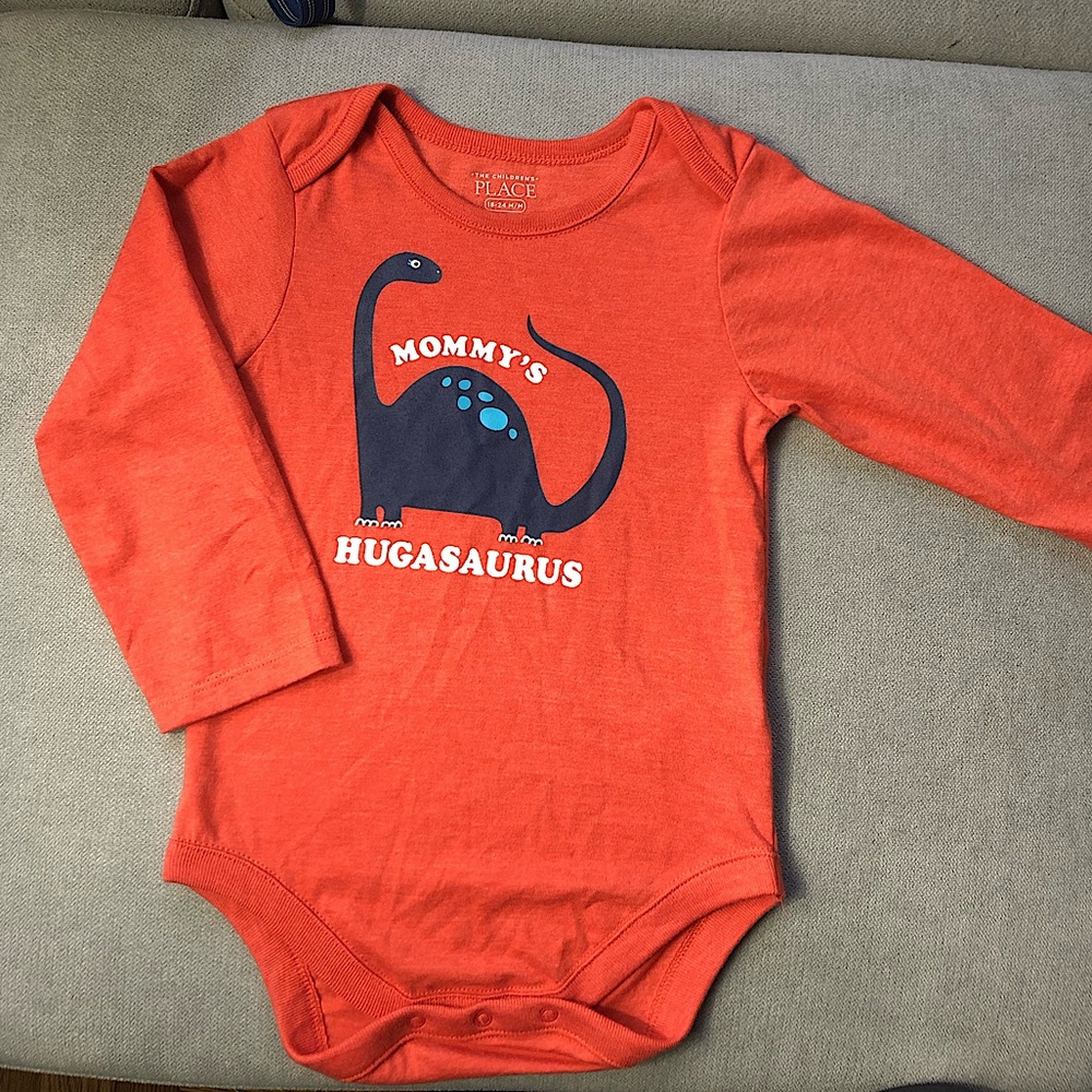 Red long sleeve, printed dinosaur shirt from Carter’s